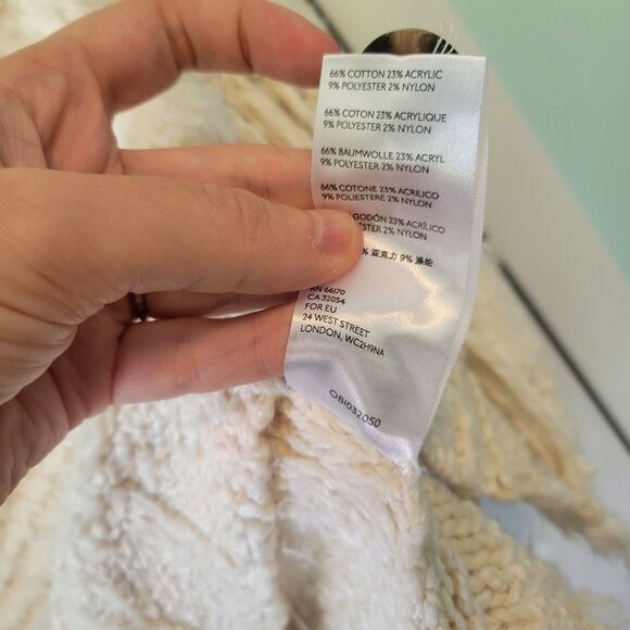 Anthropologie Marilyn Knit Poncho Sweater Fringe Size Medium/Large Petite Cream - Picture 10 of 10